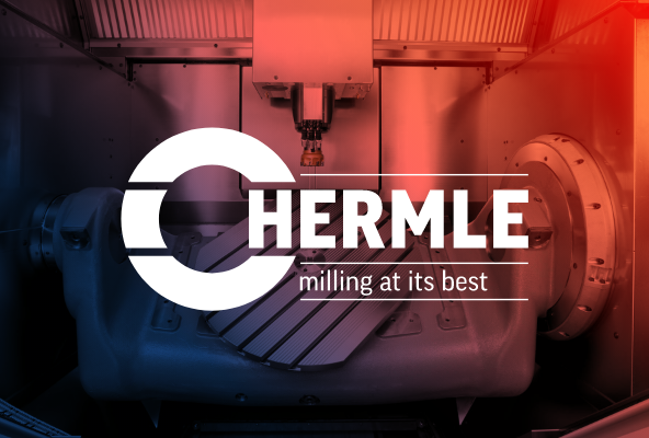 Banner - Hermle White Logo on Hermle Machine Background Image