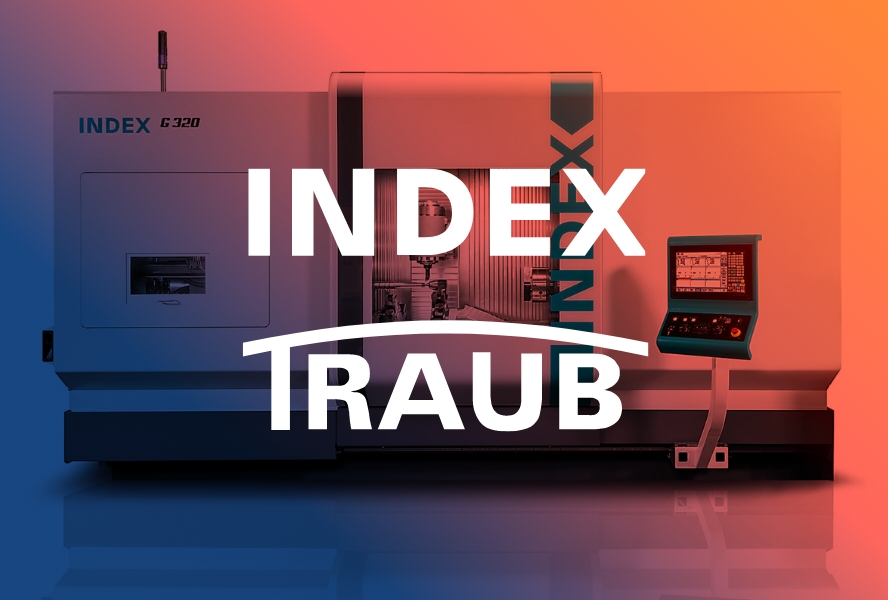 Index Traub logo with Index G320 in background