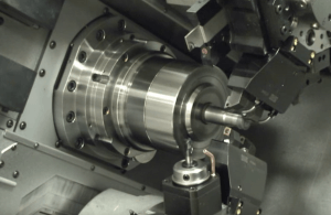 A metal component being machined close-up