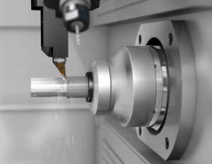 A metal component being machined close-up