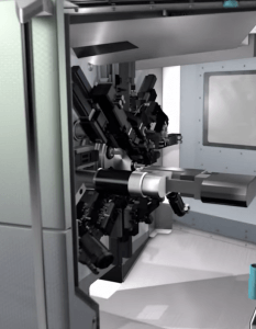 A 3d rendor of a metal part being machined