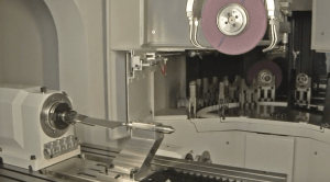 A metal component being machined close-up