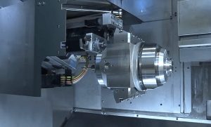 The inside of a cnc machine close-up