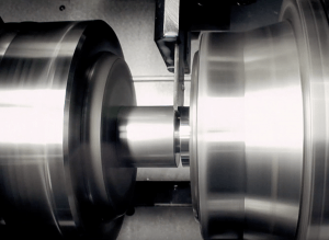 A metal component being machined close-up