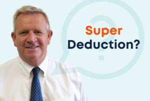 Banner with a picture of Richard Kingsbury and the message "super deduction"