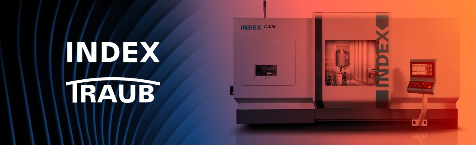 Index Traub logo with Index G320 in background