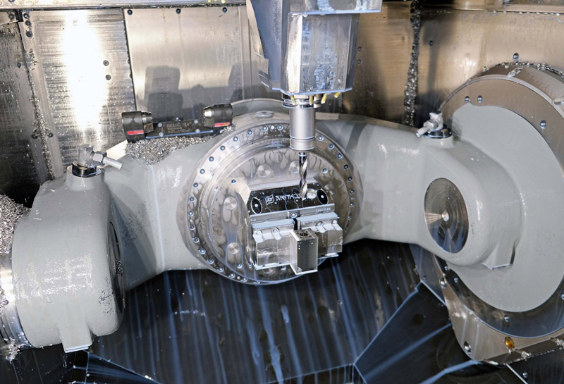 Close-up of a CNC machine in action