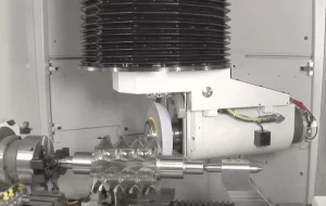 A metal component being machined close-up