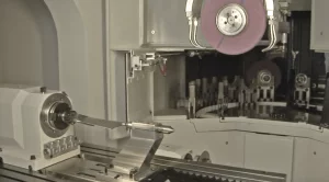 A metal component being machined close-up