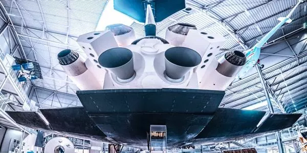 The underside of a space rocket