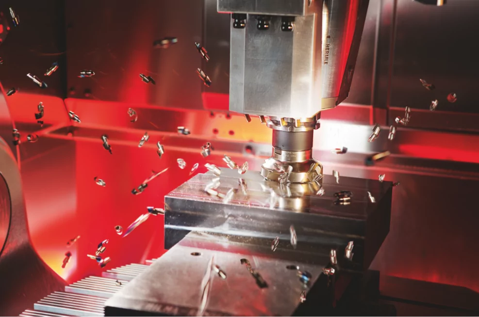 Close up of Hermle machine machining a metal component