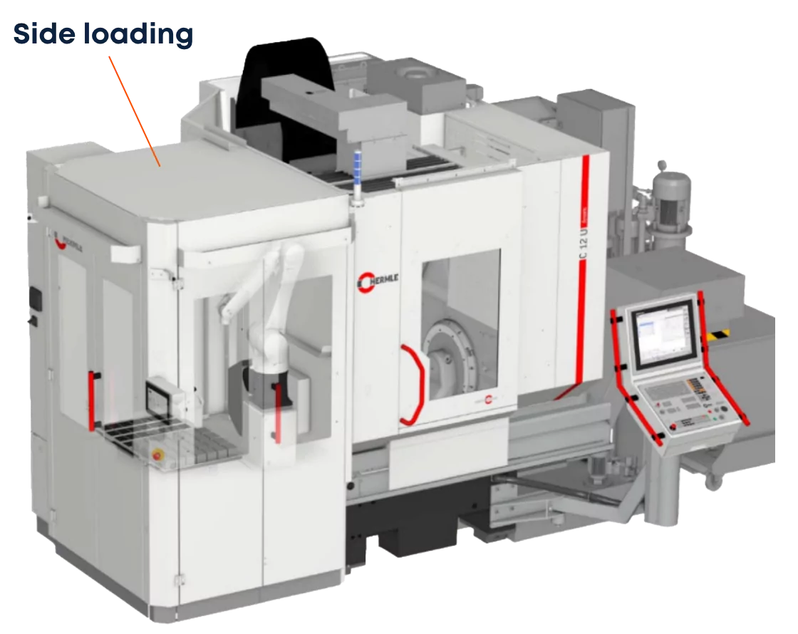 Hermle machine with a tag showing the side loading area